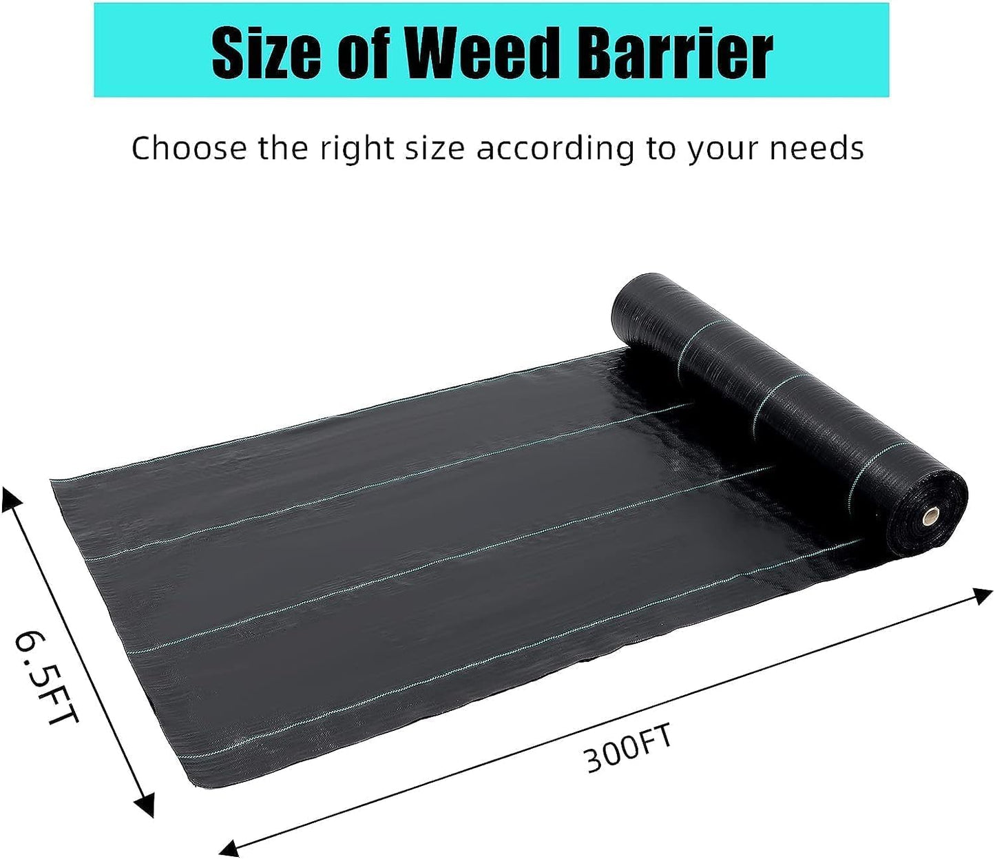 6.5ft x 300ft Premium Weed Barrier Landscape Fabric, 3oz Heavy Duty, Weed Control Fabric, High Permeability Good for Flower Bed, Driveway Fabric Ground Cover