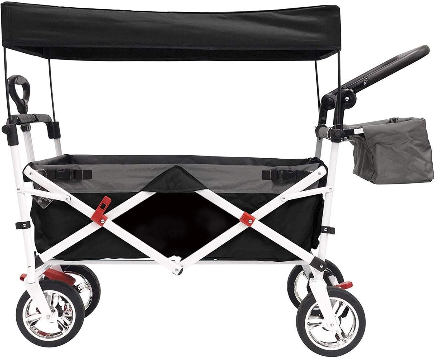 Creative Outdoor Push Pull Folding Wagon for Cargo | Beach Park Garden Sports & Camping | Black with Canopy