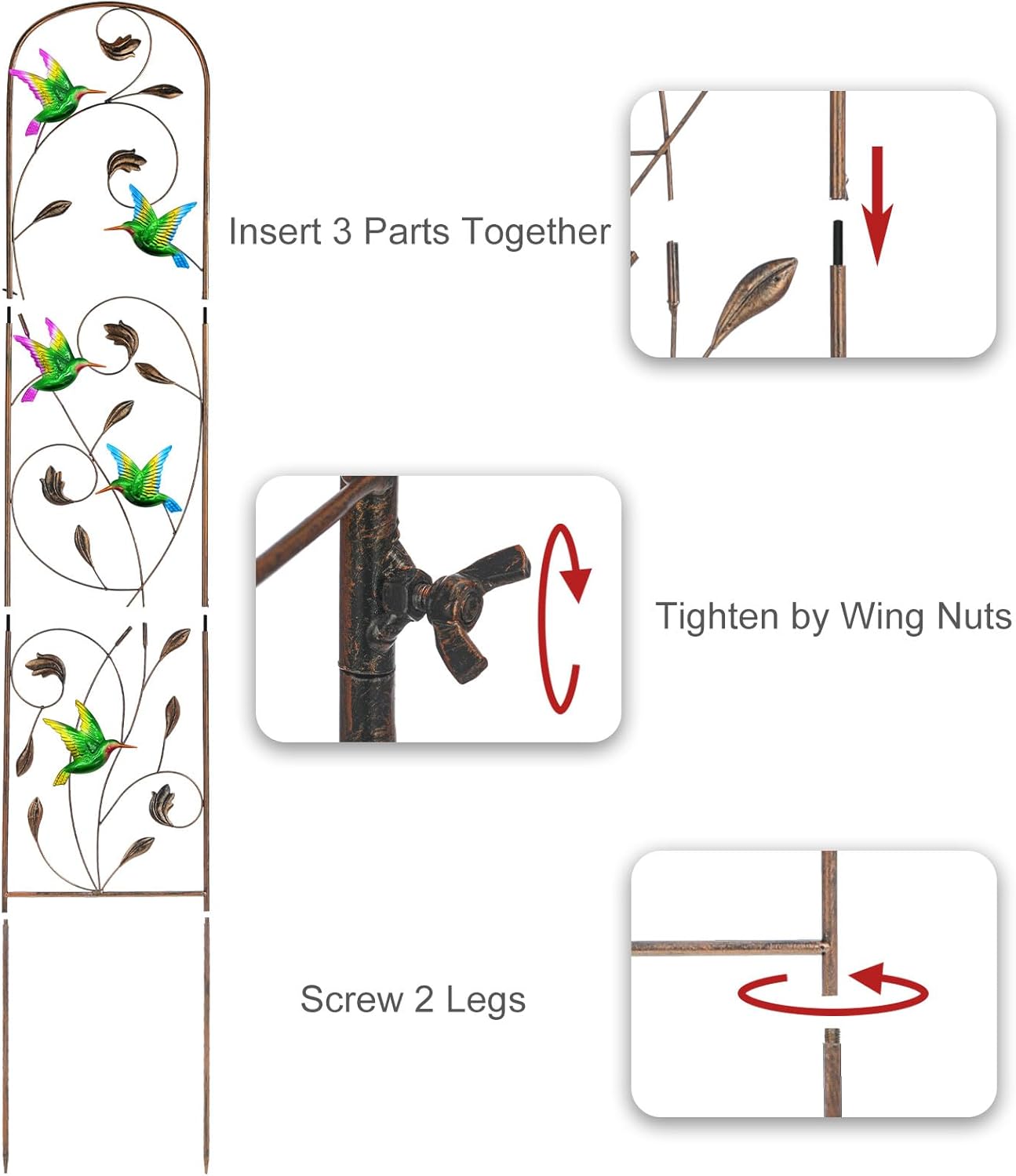 SUNNYPARK Set of 2 Hummingbird Metal Garden Trellis for Climbing Plants, Decorative Vegetables Flowers Vine Trellis for Outdoor Patio 60'' H x 11'' W