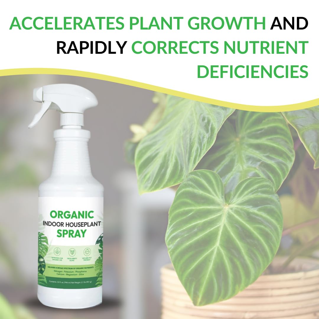Organic Indoor Houseplant Spray - Liquid Plant Food in a Spray Bottle (Foliar Fertilizer) | Use on All Live Indoor Plants, Orchids, and Succulents | No Mixing Required (32oz)