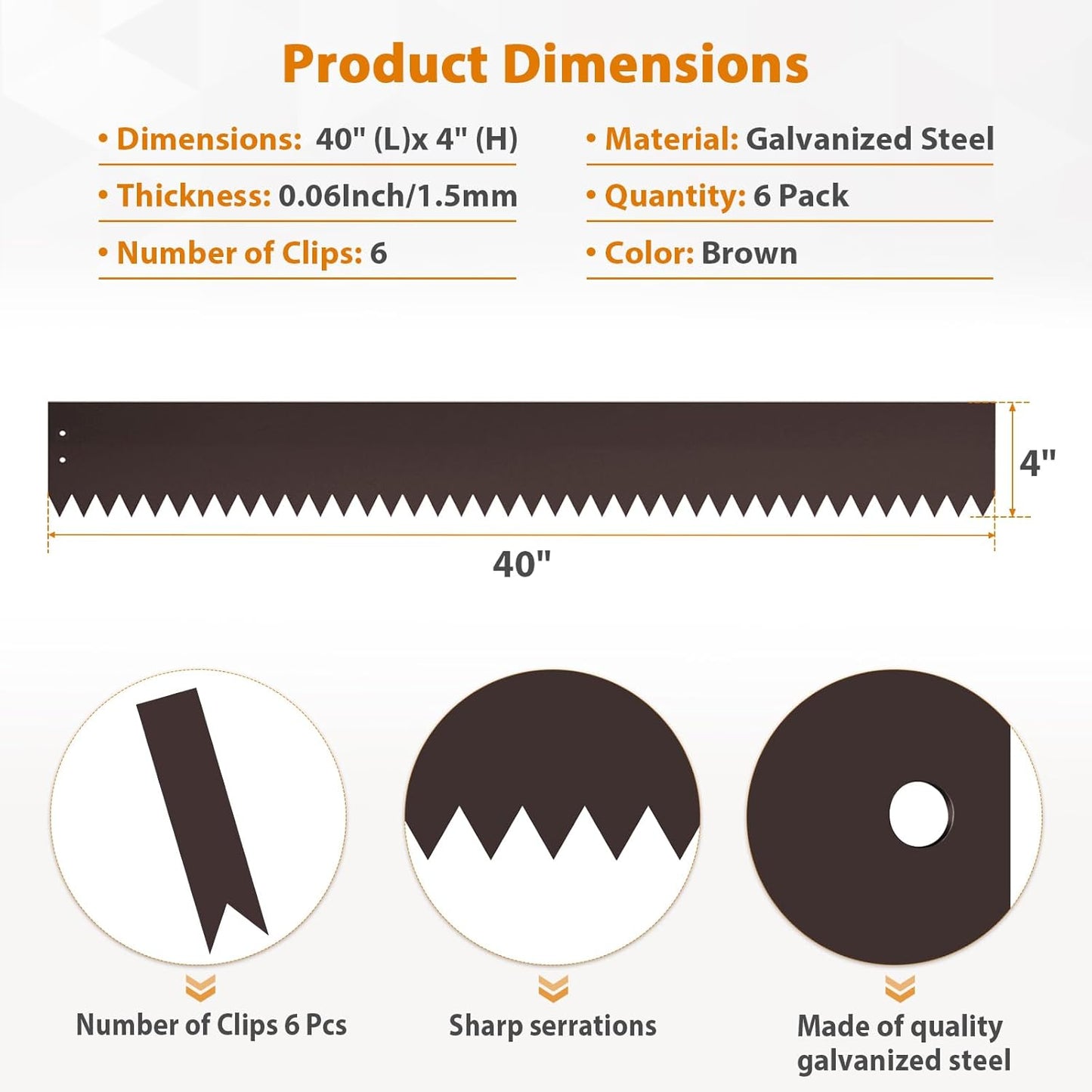 Steel Landscape Edging 40 Inch Strips, Steel Edging 4 Inch Depth, 6 Pack Hammer in Landscape Edging, Metal Landscape Edging, Metal Edging for Landscaping（Brown