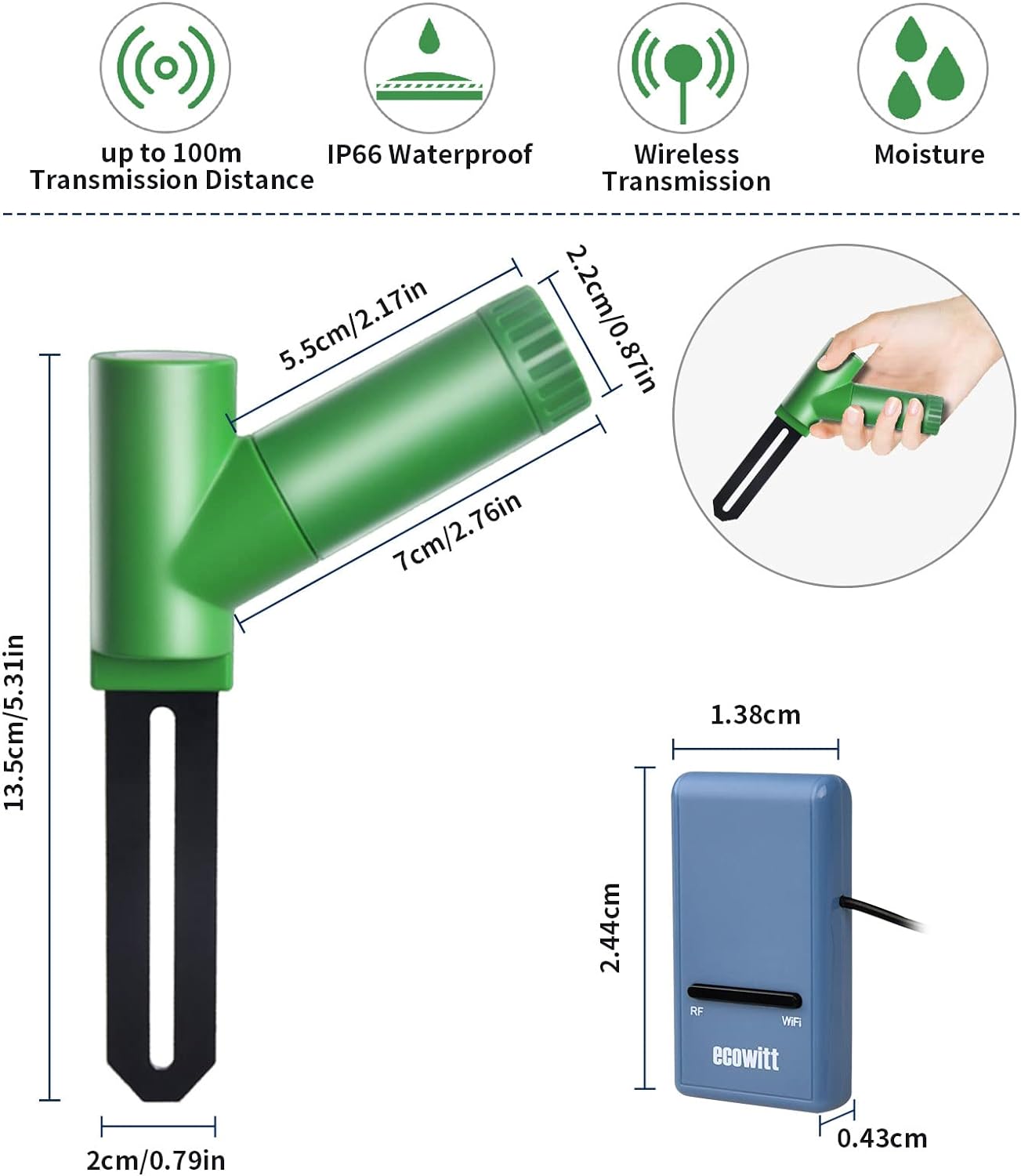 Ecowitt GW1106 Soil Moisture Meter Kit, Includes GW1100 Wi-Fi Gateway and WH51 Soil Moisture Sensor, 915 MHz