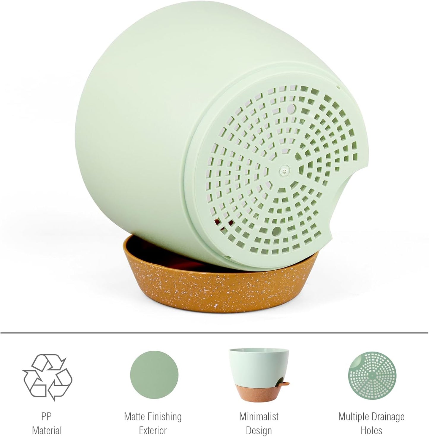 12 inch Large Self Watering Pots, Plant Pots with Mesh Drainage Holes for Indoor Outdoor Plants, Plastic Planters with Deep Reservoir for Garden House Flower Plants, Green with Brown