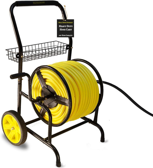 Heavy Duty Hose Cart with Wheels – Garden Hose Holder, Hose Reels for Outside, Metal Hose Reel Cart, 200ft Capacity