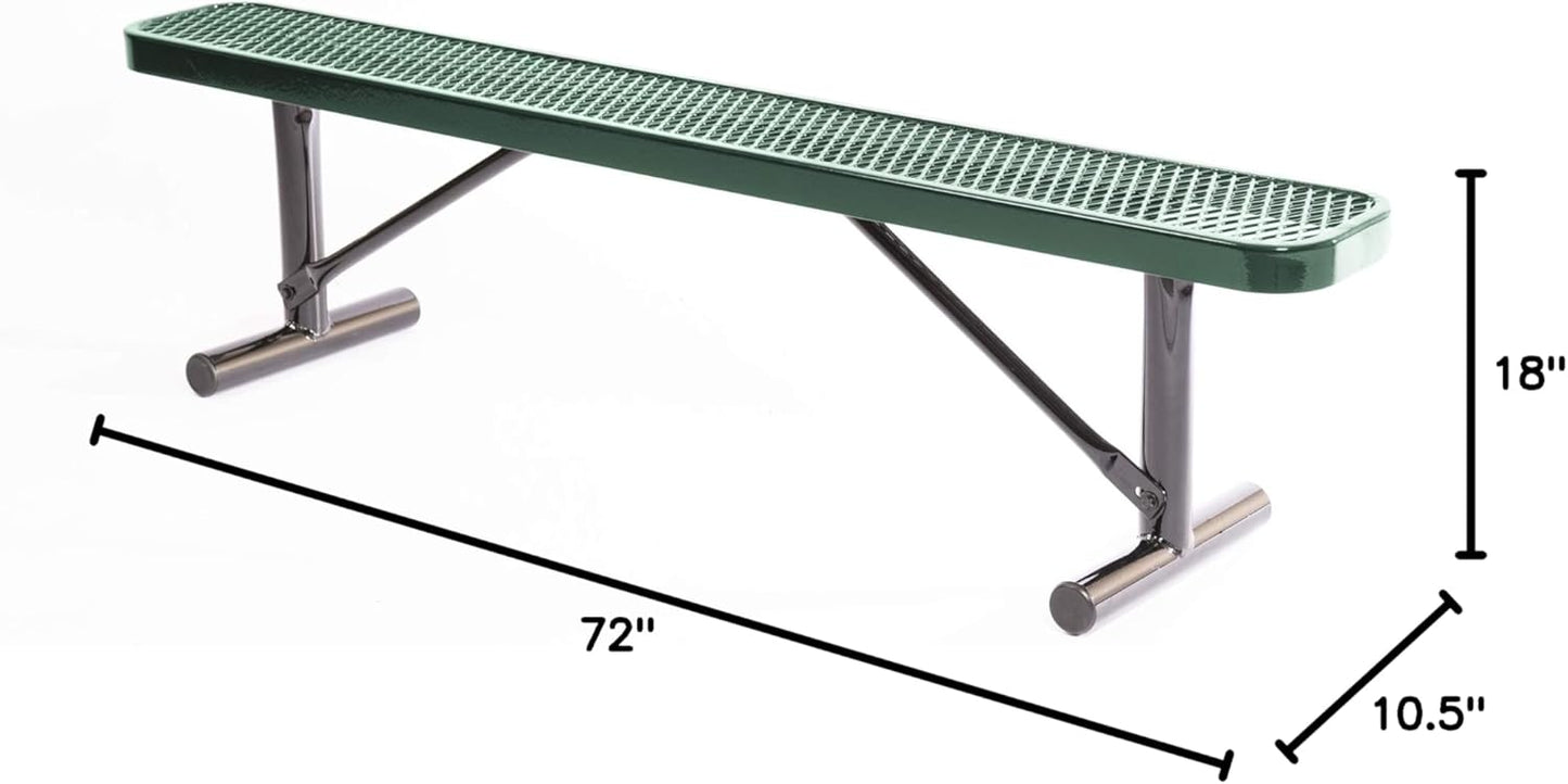 Coated Outdoor Furniture Heavy-Duty Portable Outdoor Bench Thermoplastic Coated, Expanded Metal, Commercial-Grade Seating, Made in America (Portable Without Back, 6 Ft, Green)