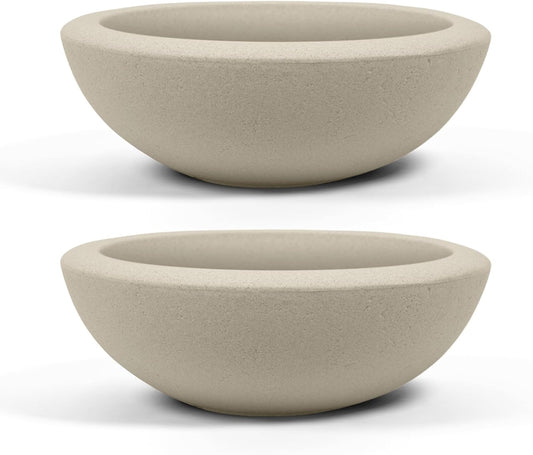 ARBORA 21" Santorini Bowl 2-Pack with Classic Cream Finish - Polyresin Indoor and Outdoor Planter2, Durable, Weatherproof, Lightweight, Large Plant Pots for Patio, Garden, Deck, Entryway