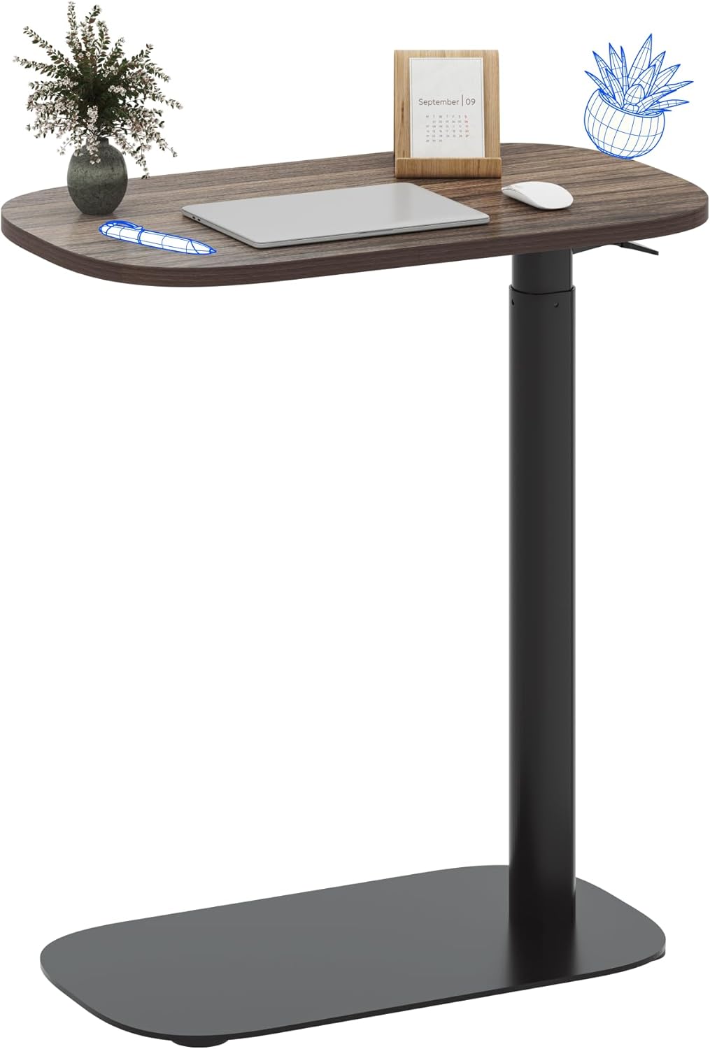 FLEXISPOT Adjustable C Table with Wheels, Mobile Snack Side End Table Sofa Couch Bedside Table Laptop Cart TV Tray Night Stand for Small Space Side Table(23.6" W x 13.8" D,Rustic Brown)