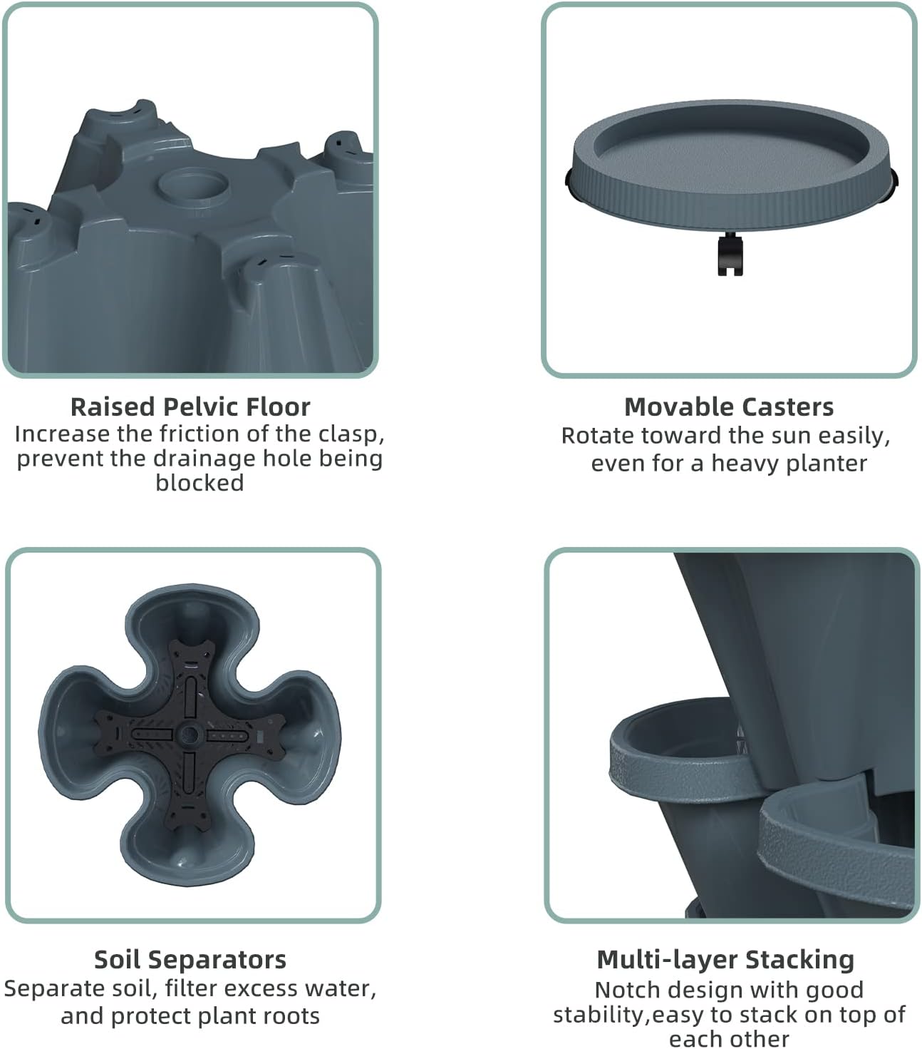 Strawberry Vertical Planters Tower Garden, 5 Tiered Stacking Planter with Support Pole, Stackable Herb Vegetable Planters Indoor and Outdoor - Dark Grey