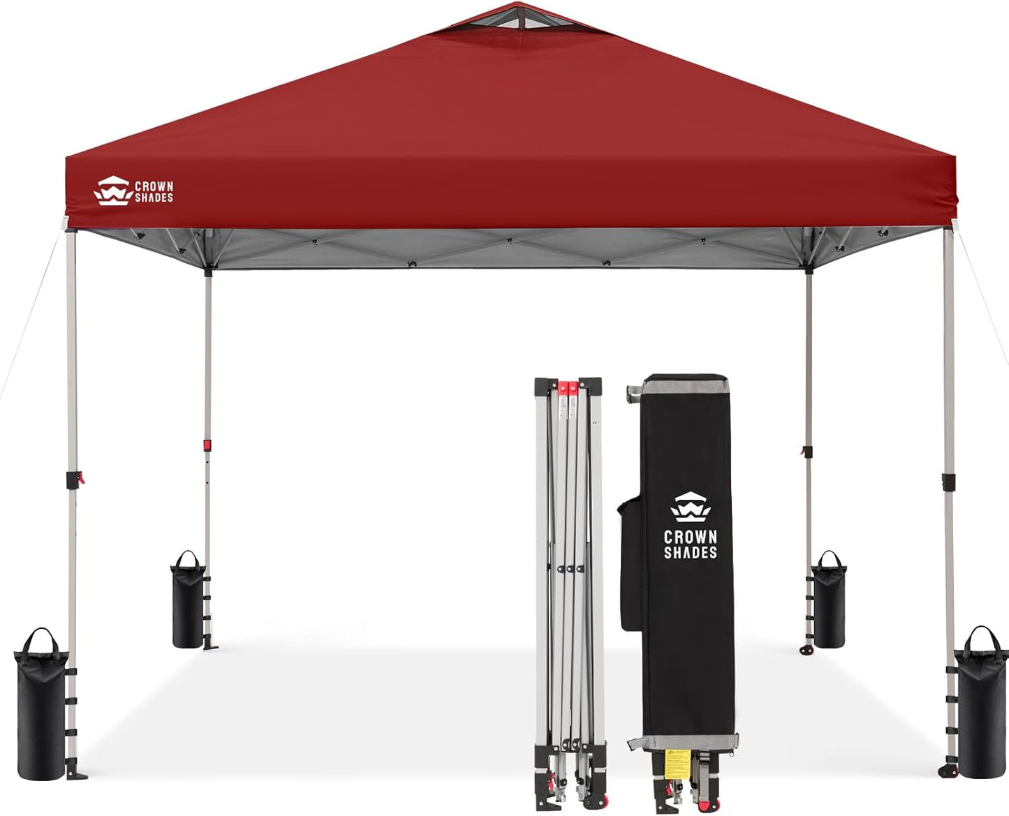 CROWN SHADES 12x12 Pop Up Canopy Outside Canopy, Patented One Push Tent Canopy with Wheeled Carry Bag, Bonus 8 Stakes and 4 Ropes, Red
