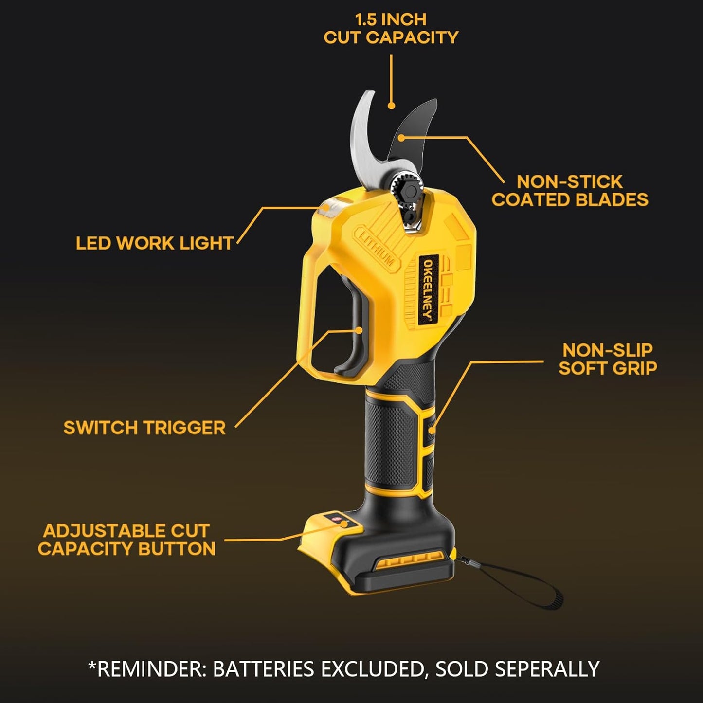 Electric Pruning Shears for DeWalt 20V Max Battery, Brushless Cordless Branch Cutter Pruner with 1.5 inch Cut Capacity for Tree trimming, Shrubs, Gardening (Tool Only)
