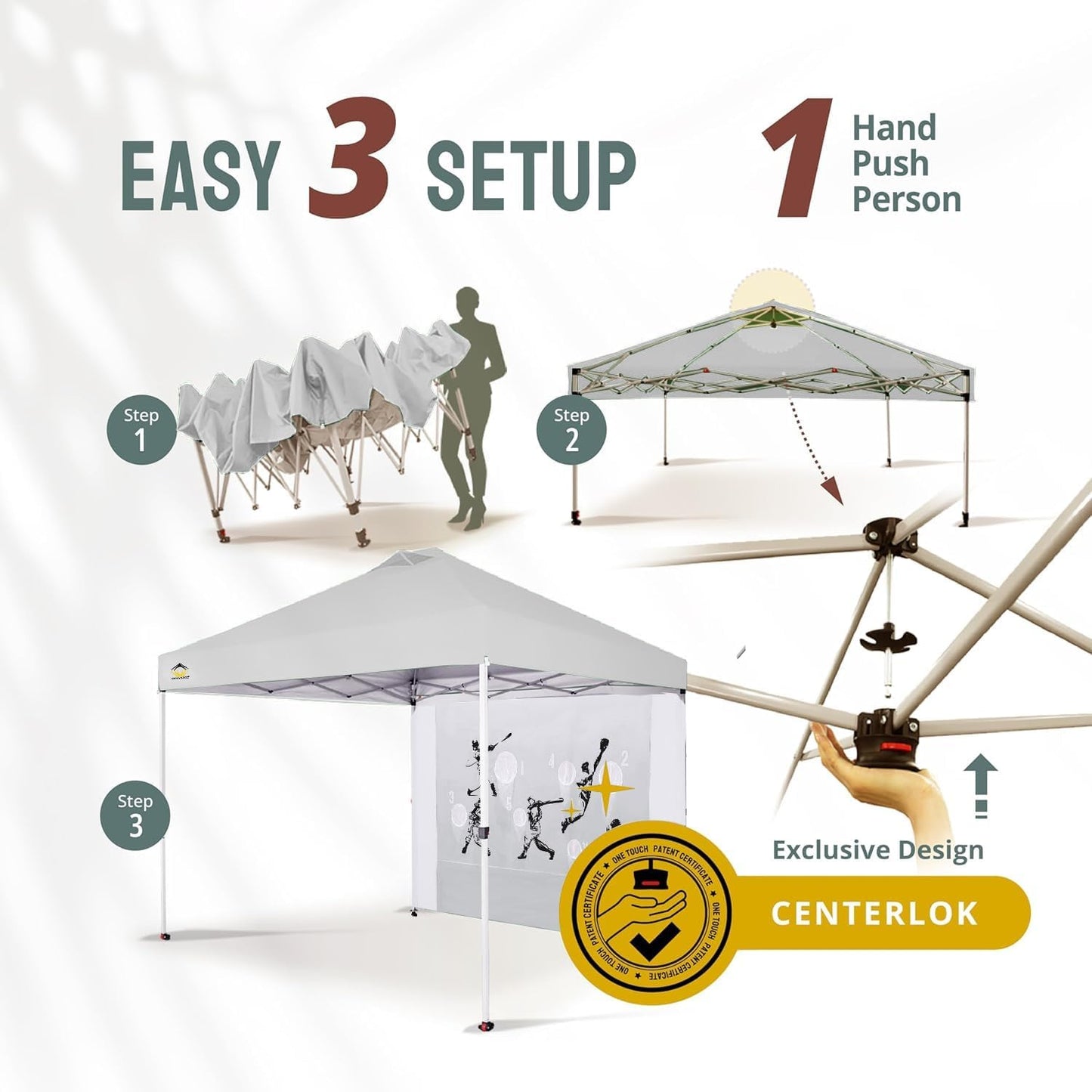 CROWN SHADES 10x10 Pop Up Canopy Tent with Game Netting - Beach Tent with One Push Setup - Outdoor Sun Shade for Events, Parties, Camping with STO-N-Go Cover Bag, Silver Coated Top, White