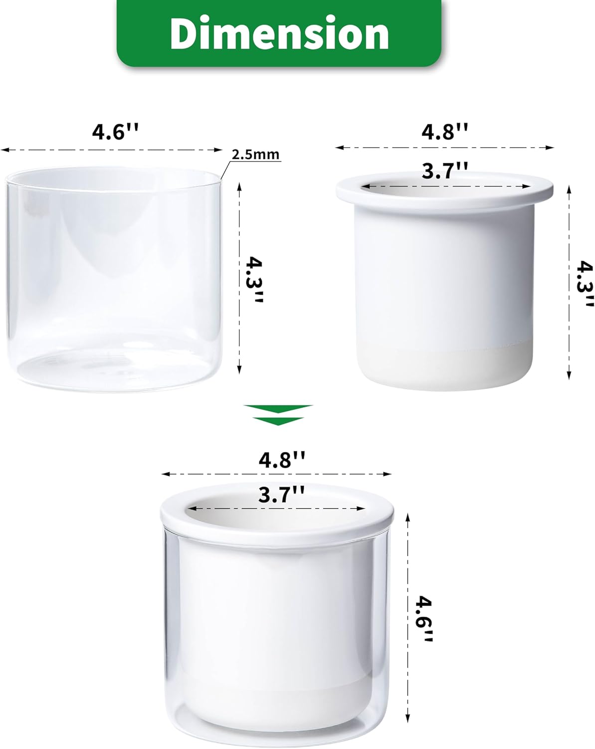 Phoenix Vine 4 Inch Self Watering Planter Pot, Design White Terracotta Pots for Plants, Indoor Cylinder Terra Cotta Pots with Glass Vase, Set of 1, 51-B-E-1