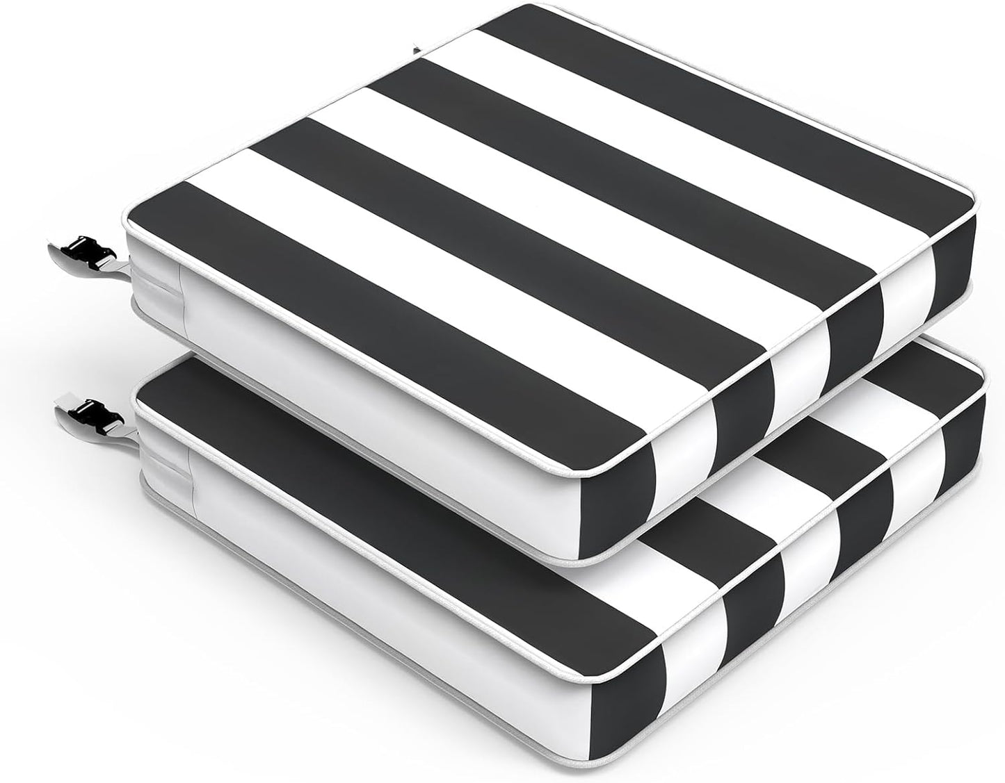 LVTXIII Patio Chair Cushions 22"x22"x3", Water-Repellent Outdoor Seat Cushions for Patio Furniture, Square Chair Pads with Ties for Home Garden Decoration, Set of 2, Cabana Black