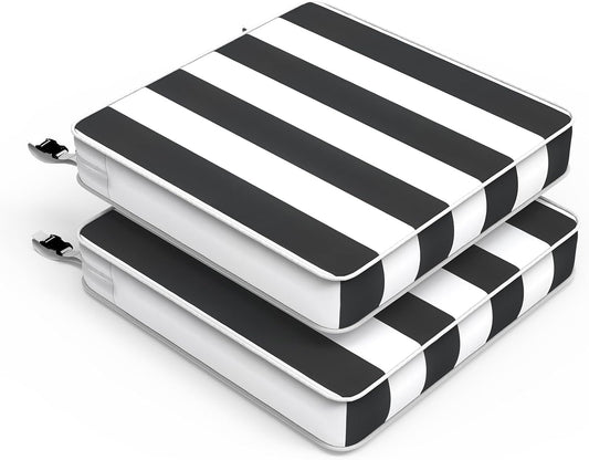 LVTXIII Patio Chair Cushions 22"x22"x3", Water-Repellent Outdoor Seat Cushions for Patio Furniture, Square Chair Pads with Ties for Home Garden Decoration, Set of 2, Cabana Black