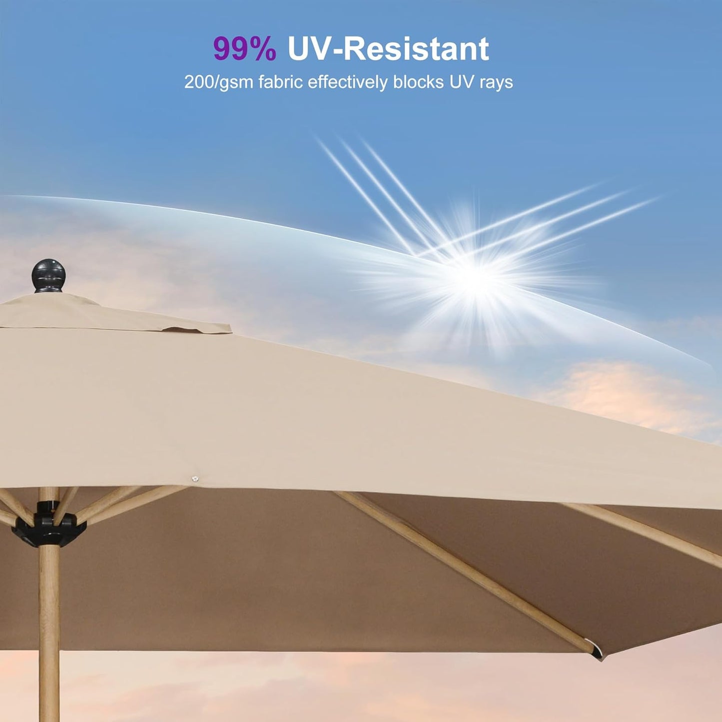 PURPLE LEAF 10' x 10' Square Patio Umbrella Outdoor Table Umbrella Aluminum Market Umbrella with 8 Sturdy Ribs & Crank Outdoor Umbrellas for Garden Deck Patio, Taupe