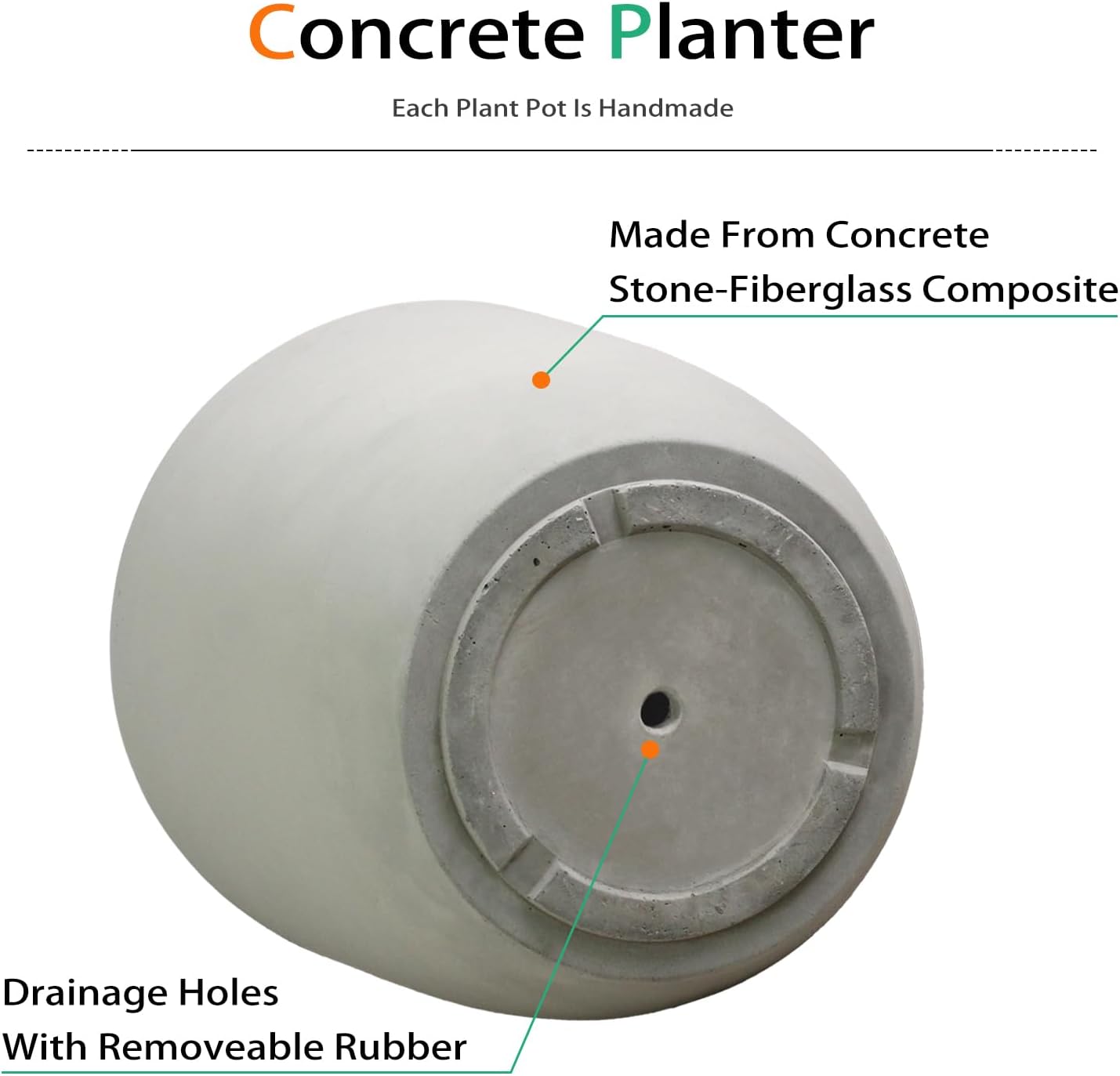 Concrete Planter Outdoor Indoor, Large Cement Plant Pots for Trees Flowers (Gray, 18 inch)