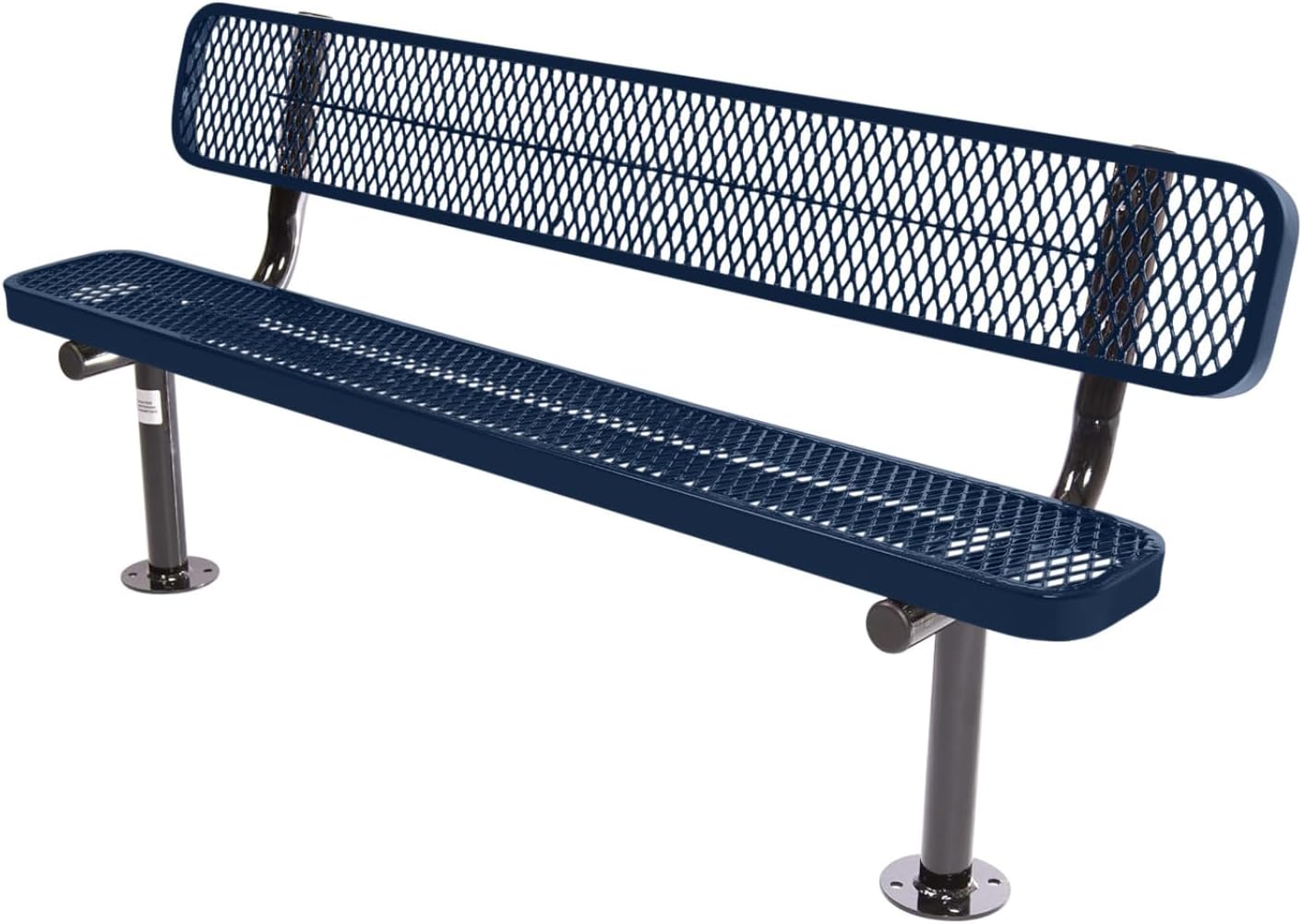 Coated Outdoor Furniture Heavy-Duty Outdoor Bench Thermoplastic Coated, Expanded Metal, Commercial-Grade Seating, Made in America (Surface with Back, 6 Ft, Textured Dark Blue)