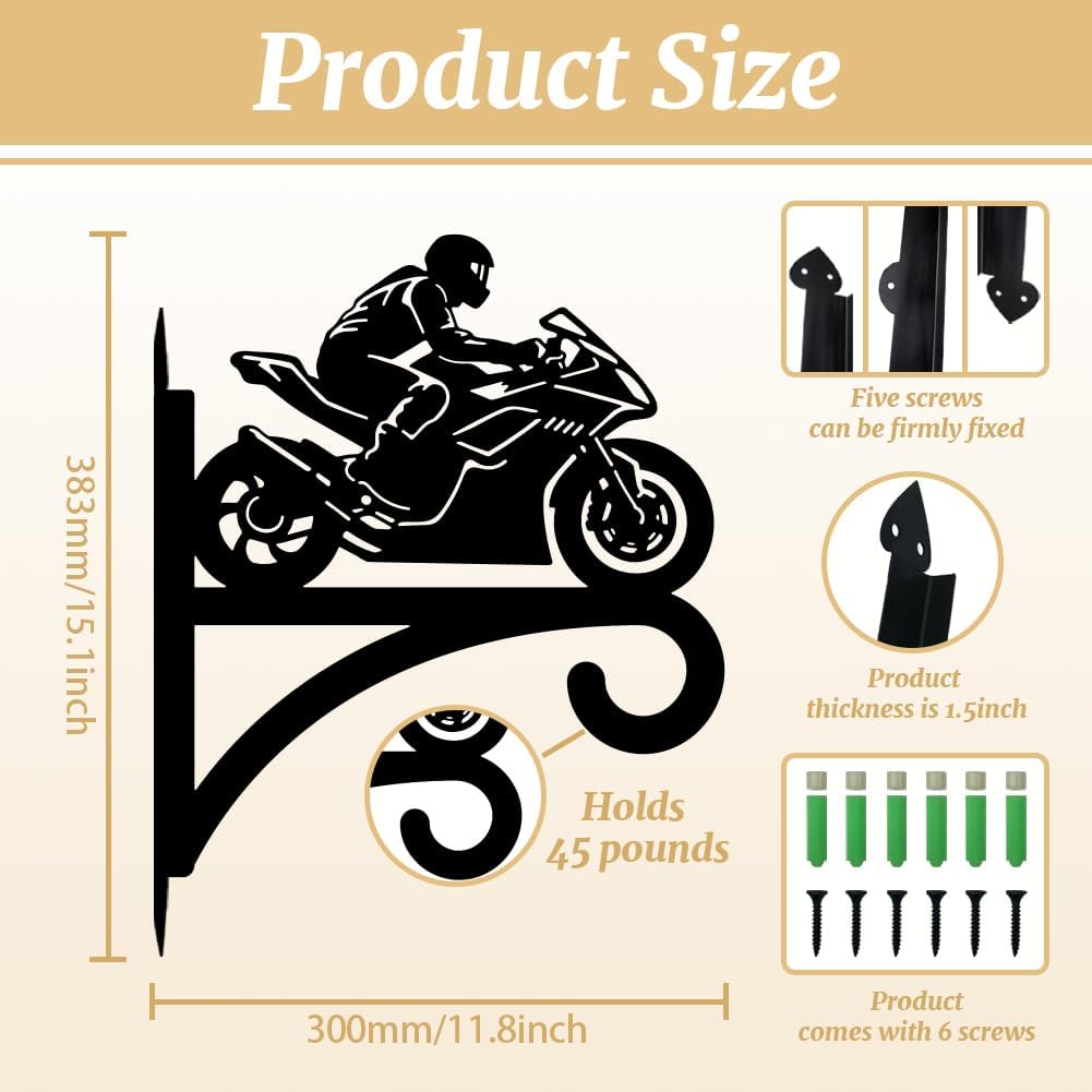 peacoblue Iron Plant Hangers Hooks for Outdoor Indoor Hanging Plants Flower Fern Pots Lantern Bird Feeder,11.8"x15.1" Weather Resistant Metal Wall Holder for Porch Garden Farmhouse(Motorcycle)