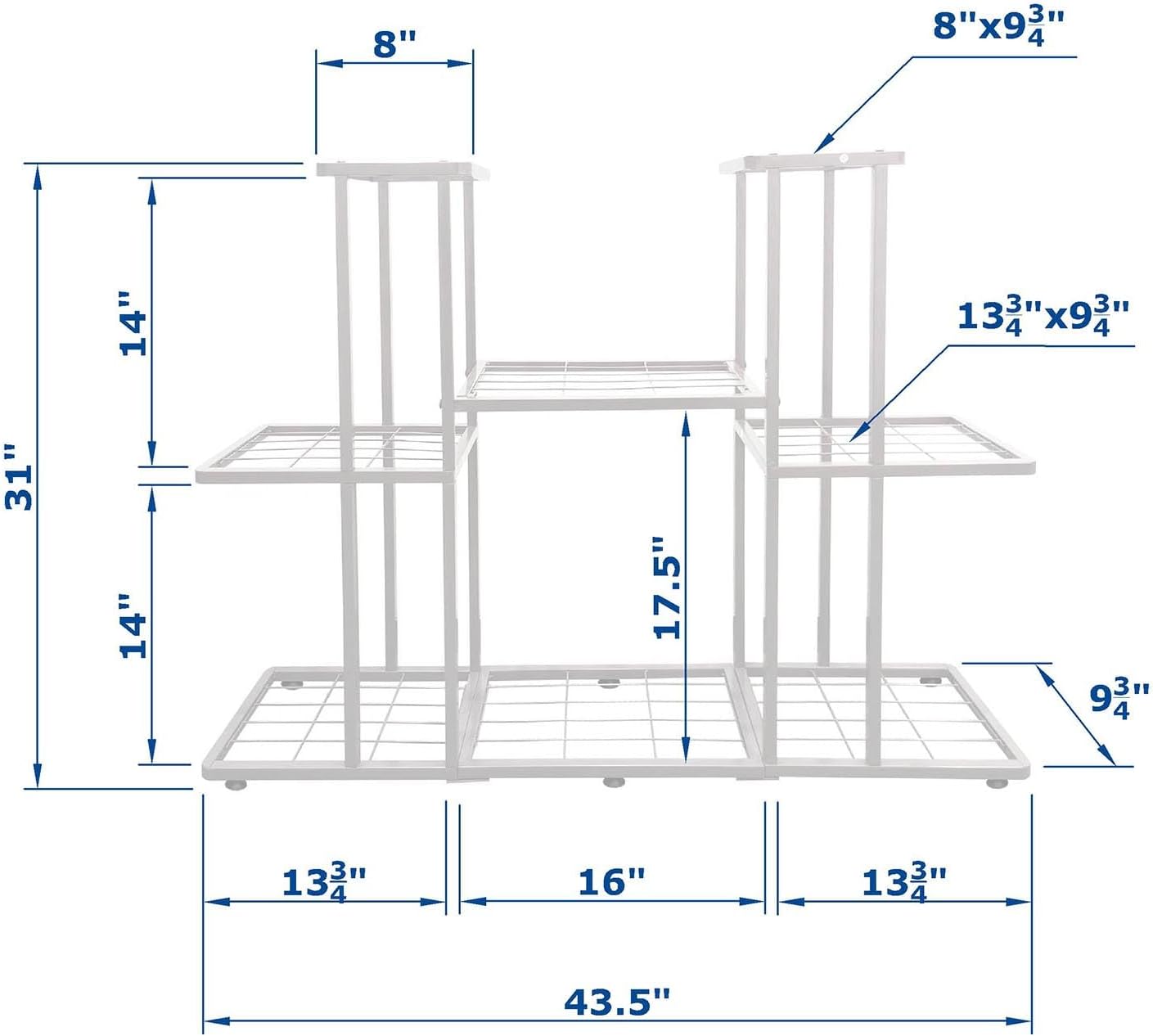 3 Tier 8 Potted Metal Large Plant Stand for Indoor Outdoor Flower Pot Display Planter Shelf, White