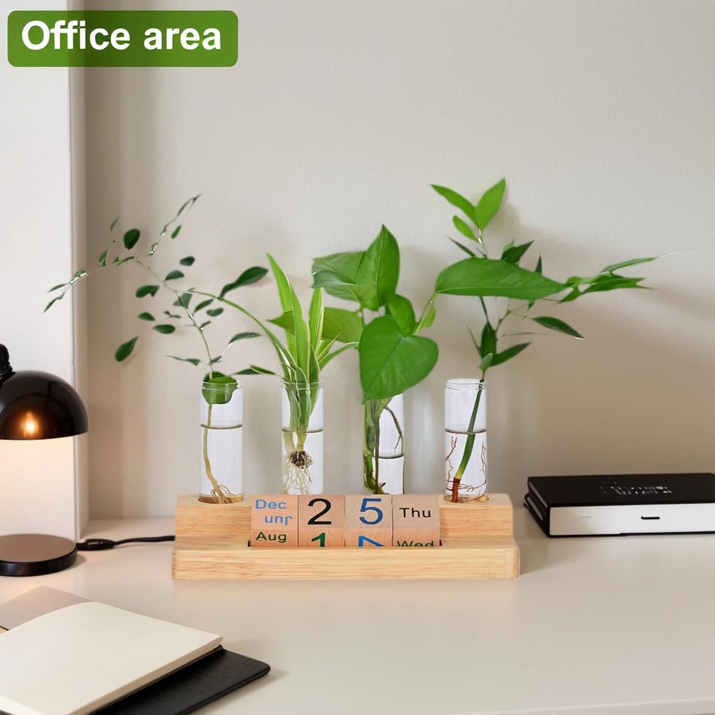 Propagation Vases for Plants, with Block Calendar for Desk, for Home and Desk Decor, Perfect Gardening Gifts for Women, Mom, Teacher, Horticulturist(Light Wood Color)