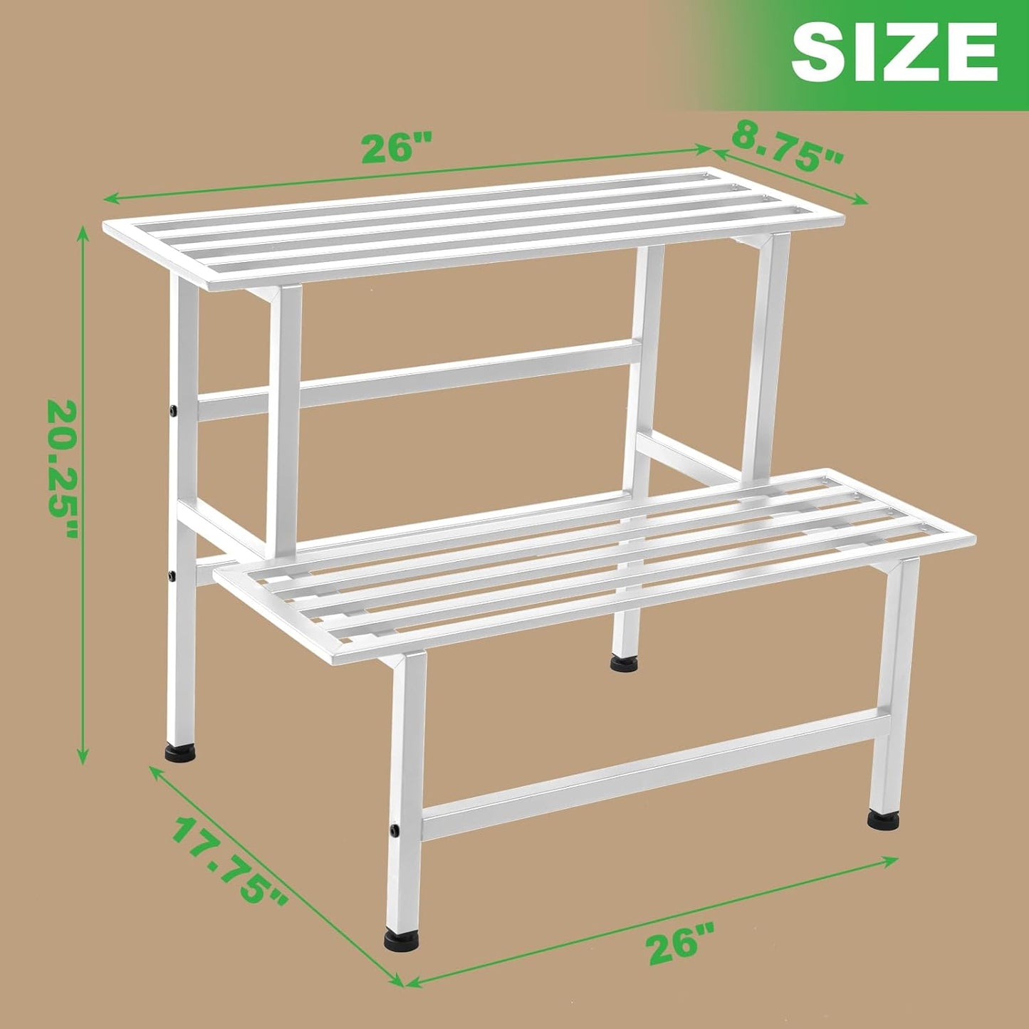 Metal Plant Stand Outdoor Plant Shelf Indoor,2 Tier Heavy Duty Ladder Plant Stands for Multiple Plants,26" L x 20.25" H x 17.75" W,White