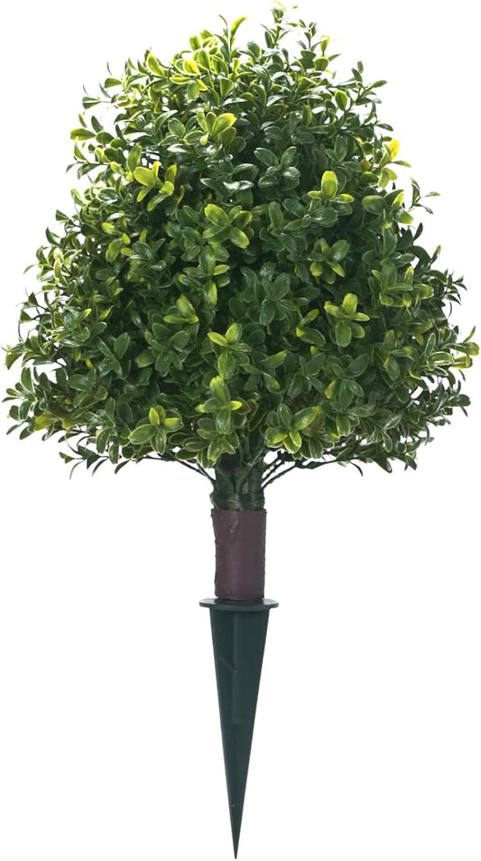 Artificial Boxwood Ball Trees with Ground Spike, 20" UV Resistant Artificial Shrubs, Fake Evergreen Artificial Plant Brush for Indoor Outdoor Front Porch Garden, 1 Pack
