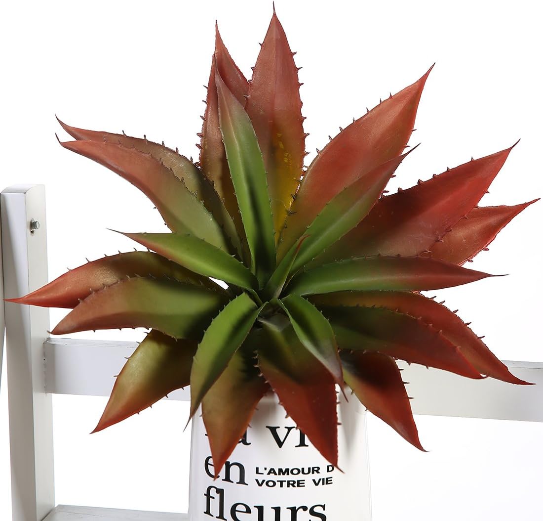 JUSTOYOU Large Artificial Succulents Aloe Plants Real Touch Fake Flowers Unpotted for Home Wedding Festival Arrangement (1, Green-Red)
