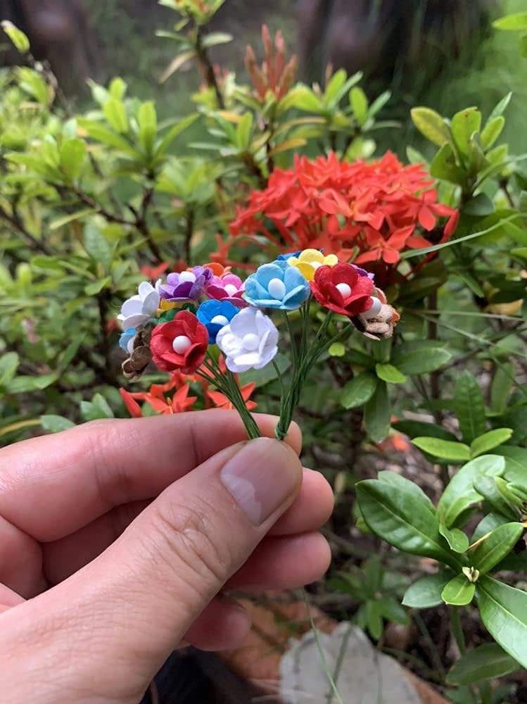 100 pcs Mini Flowers Mulberry Paper Flowers 13-15 mm Scrapbook Craft Card DIY Craft Using for Crafts, Bouquets, Scrapbooks, Decorations, Greeting Cards Artificial Flowers (Mixed 10 Colors)