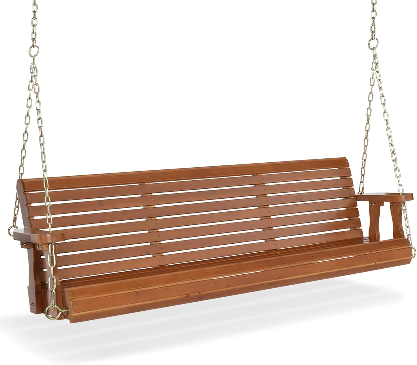 VINGLI Upgraded Patio Wooden Porch Swing for Courtyard & Garden, Heavy Duty 880 LBS Swing Chair Bench with Hanging Chains for Outdoors (Brown, 5 FT)