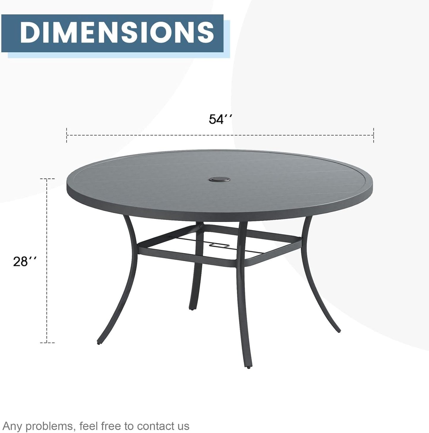 DIFY Patio Round Dining Table, 53" All Weather Round Outdoor Table with 1.57" Umbrella Hole for 8 Person, Perfect for Yard, Balcony and Lawn, Grey