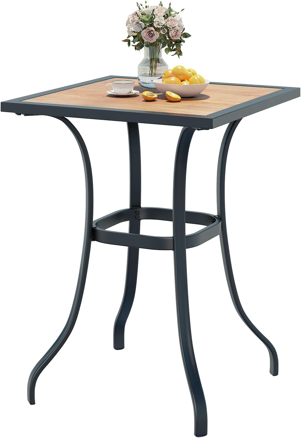 AECOJOY Outdoor Height Bar Table, 36'' Metal Frame Bar Table Bistro Square Table with Wooden Top, High Top Outdoor Pub for Patio Garden Lawn Poolside, Brown