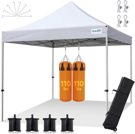 Quictent 10x10 Heavy Duty Pop Up Canopy Tent- Easy up Outdoor Commercial Canopies, Waterproof, 11ft Interior Height, Easy Setup, Includes Sand Weight Bags and Wheeled Carry Bag