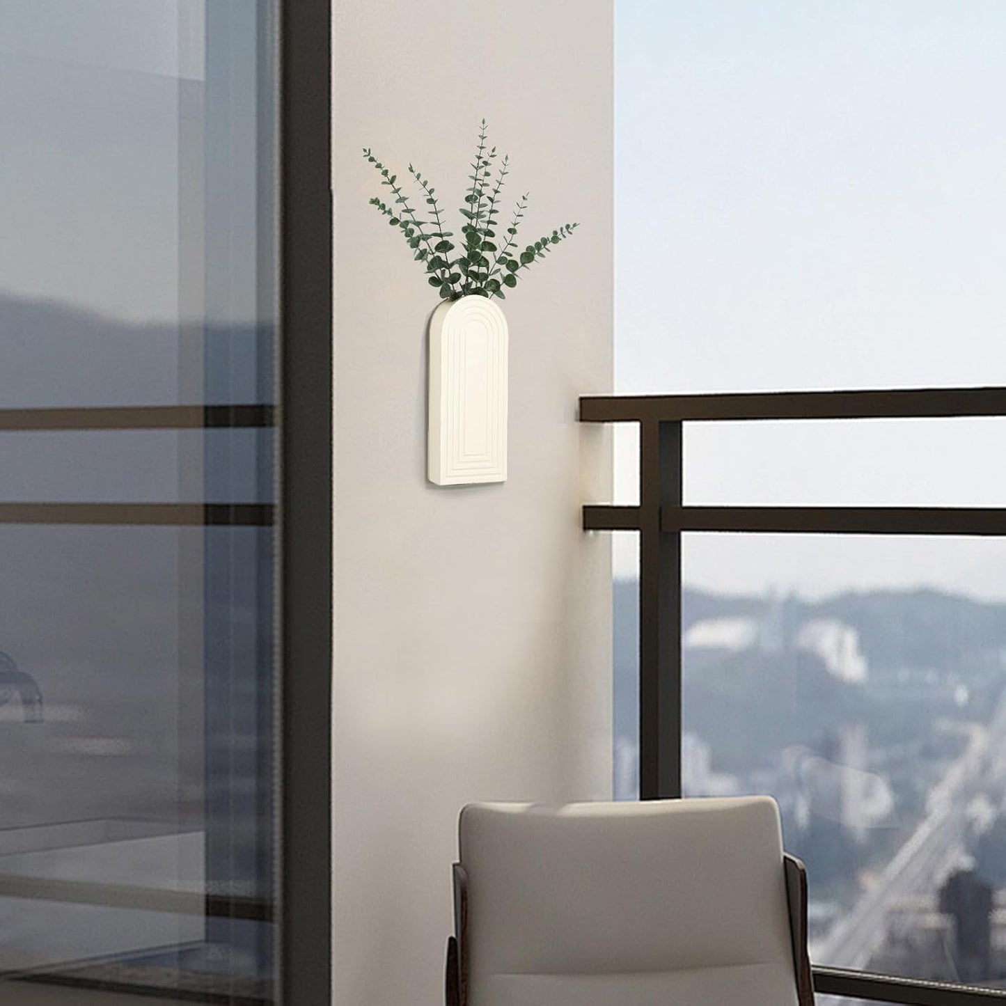 Wooden Wall Planter Vase Set of 2, Boho Hanging Planter for Indoor Plants & Flowers, Natural Wood Wall-Mounted Planters for Art Home Decor - Living Room, Bedroom, Bathroom, Patio (Milky White)