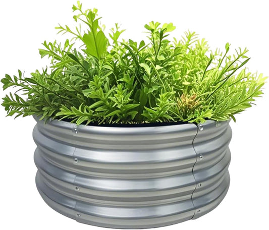 5x5x1ft Round Galvanized Raised Garden Bed Kit，Galvanized Planter Box Raised Garden Beds，Large-Capacity Easy Assembly Outdoor Metal Raised Bed for Gardening Vegetables，Fruits，Flowers，Classic Silver
