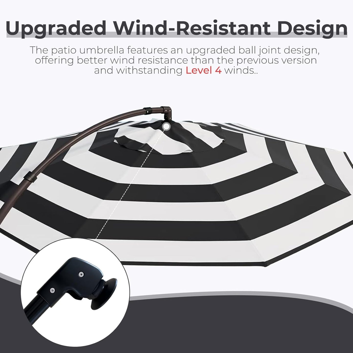 Grand patio 12FT Outdoor Round Offset Umbrella Large Patio Aluminum Cantilever Umbrella with Base for Garden Deck Poolside (Black & White, 12 FT)