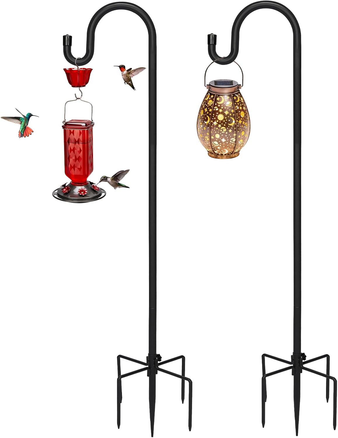 Kingsyard 2 Pack Adjustable Shepherd Hooks for Outdoor - 92 INCH Heavy Duty Bird Feeder Pole with 5 Prong Base, Hummingbird Feeder Stand, Garden Plant Baskets, Weddings Decor, Solar Light Lanterns