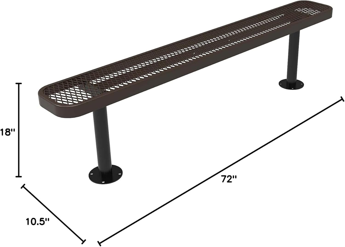 Coated Outdoor Furniture Heavy-Duty Outdoor Bench Thermoplastic Coated, Expanded Metal, Commercial-Grade Seating, Made in America (Surface Without Back, 6 Ft, Brown)