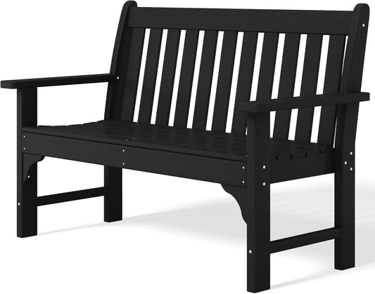 Garden Bench, Farmhouse Park Front Porch for Entryway Bench Outdoor Seating Low Bench Patio Bench Outside/Indoor, Black