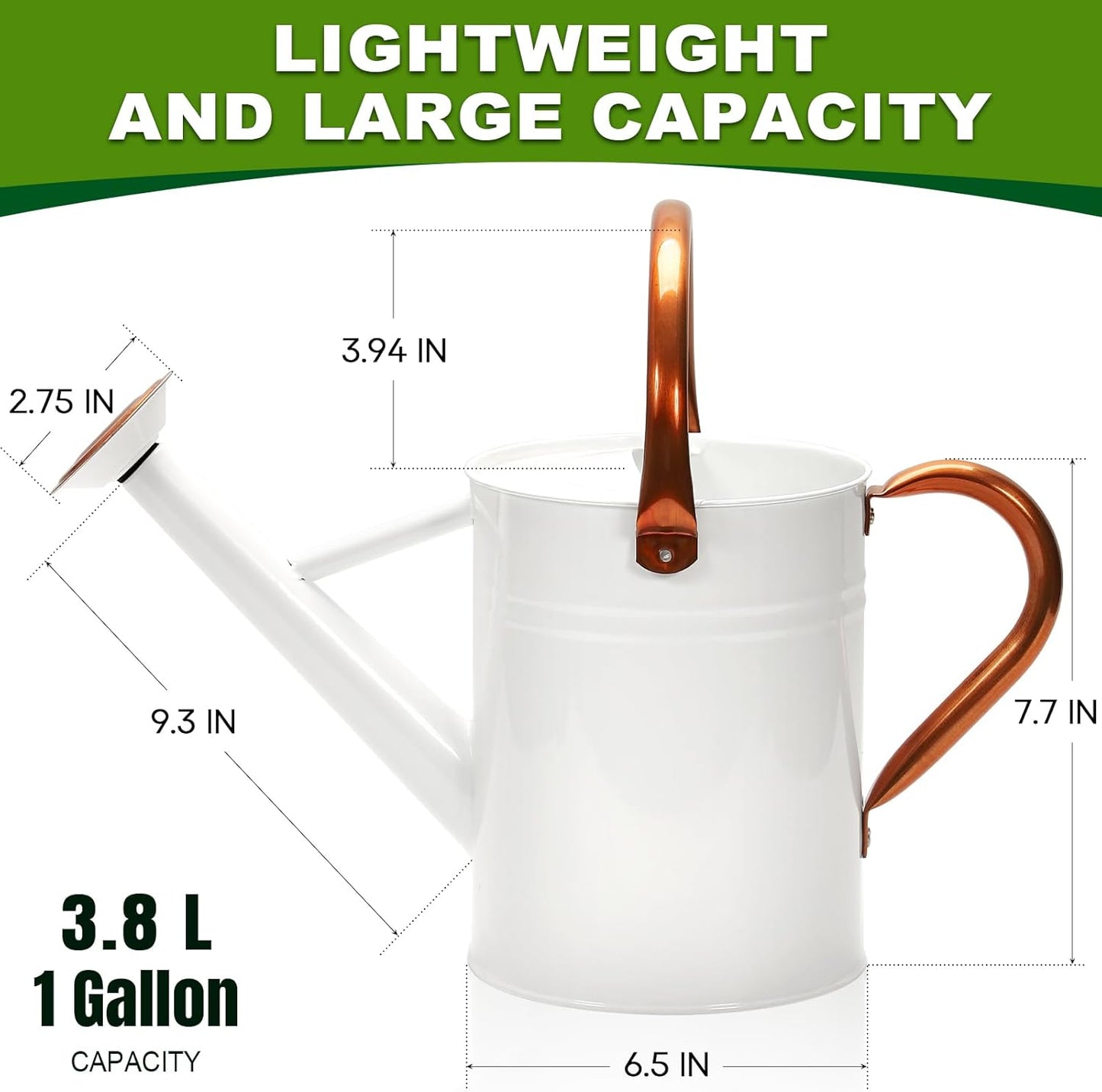 Metal Watering Can with Removable Spout, Galvanized Watering Can, Perfect for Indoor Use and for Outdoor Use (1 Gallaon, White)