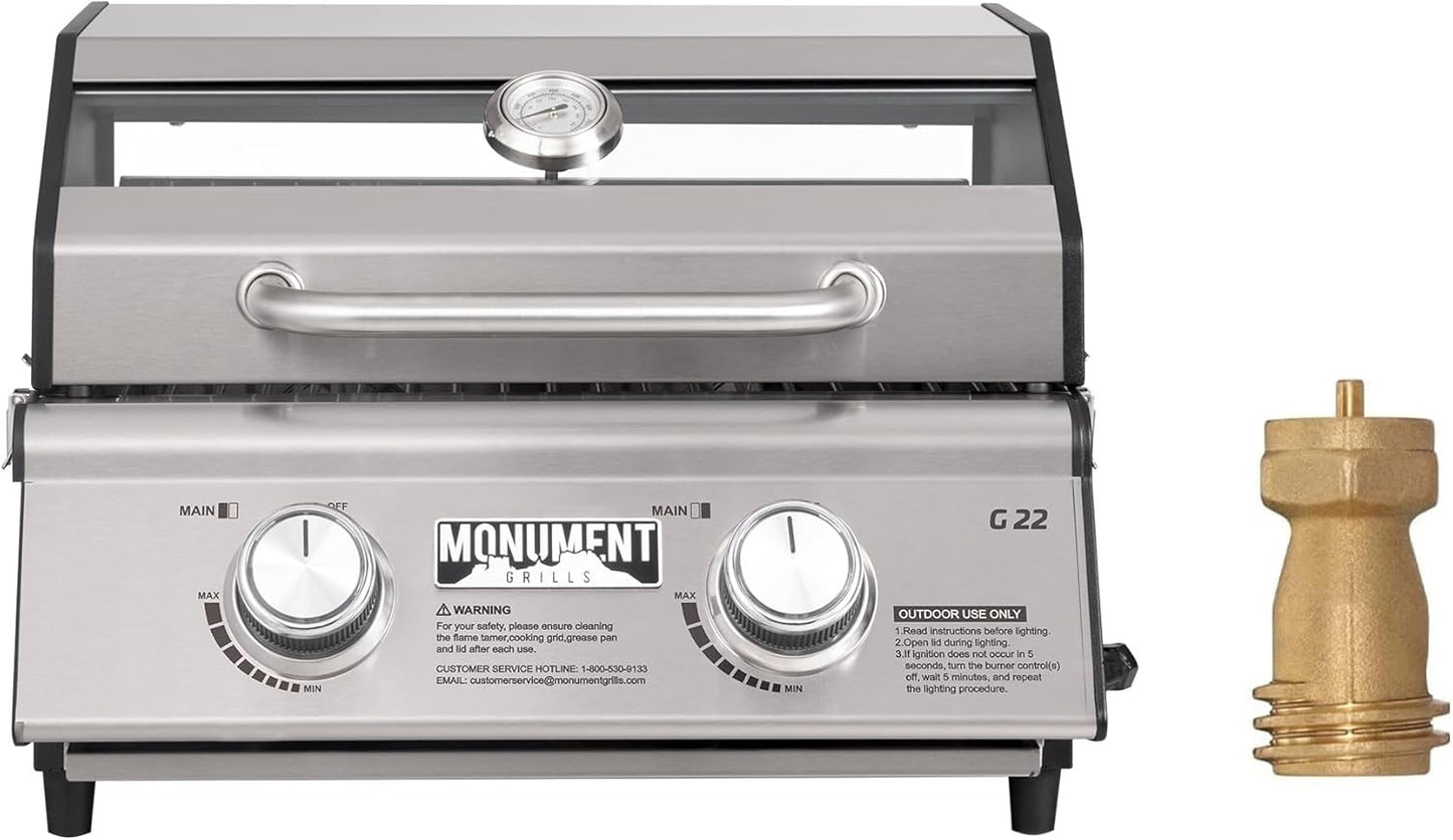 Monument Grills Clearview® 2-Burner Tabletop Propane Gas Grill with 1 Pound Tank Adapter(2 items)
