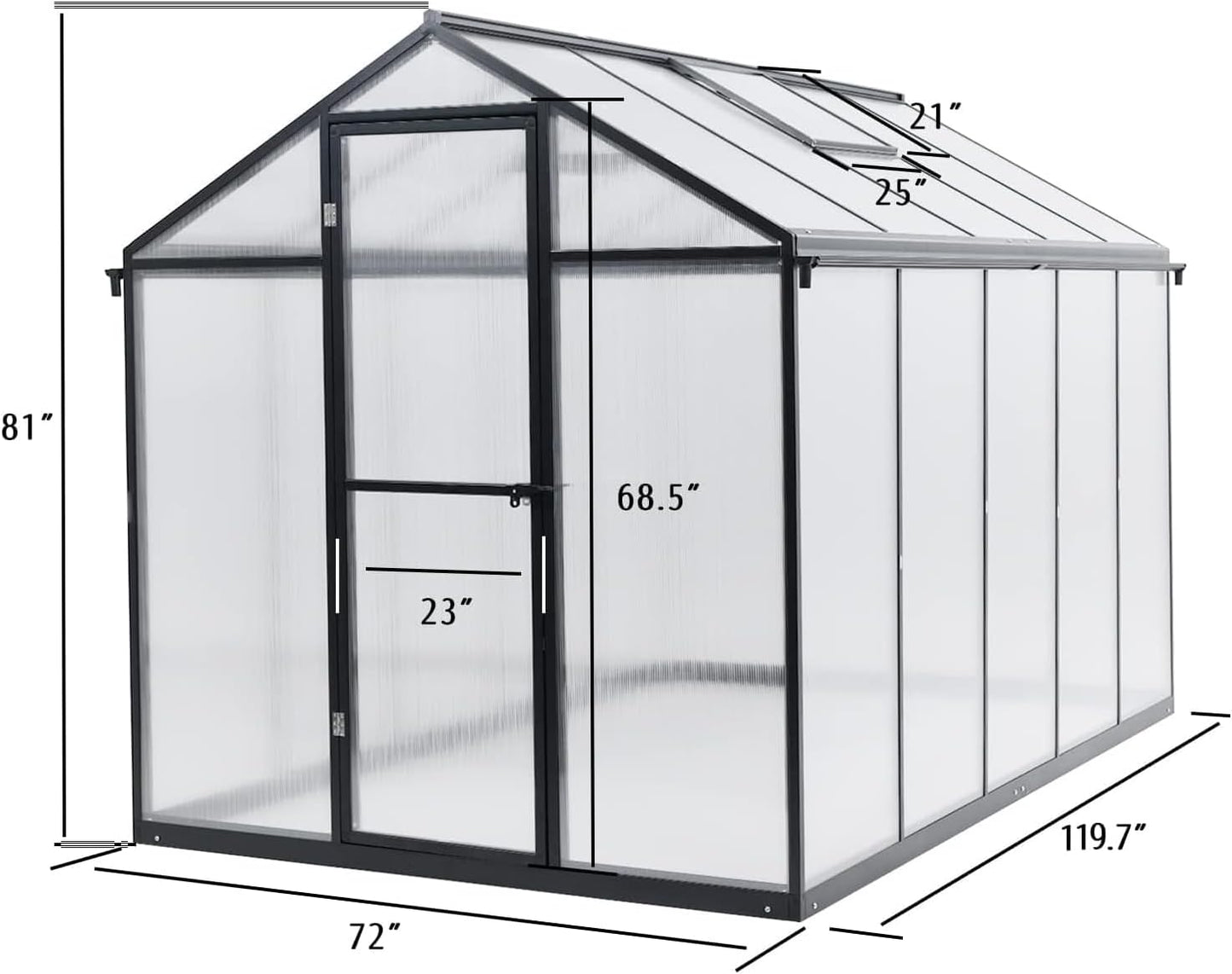 BPS 6' x 10' Walk-in Polycarbonate Greenhouse with Heavy-Duty Aluminum Frame, 2 Vent Windows & Lockable Door for Outdoor, Patio, Backyard, and Garden Use