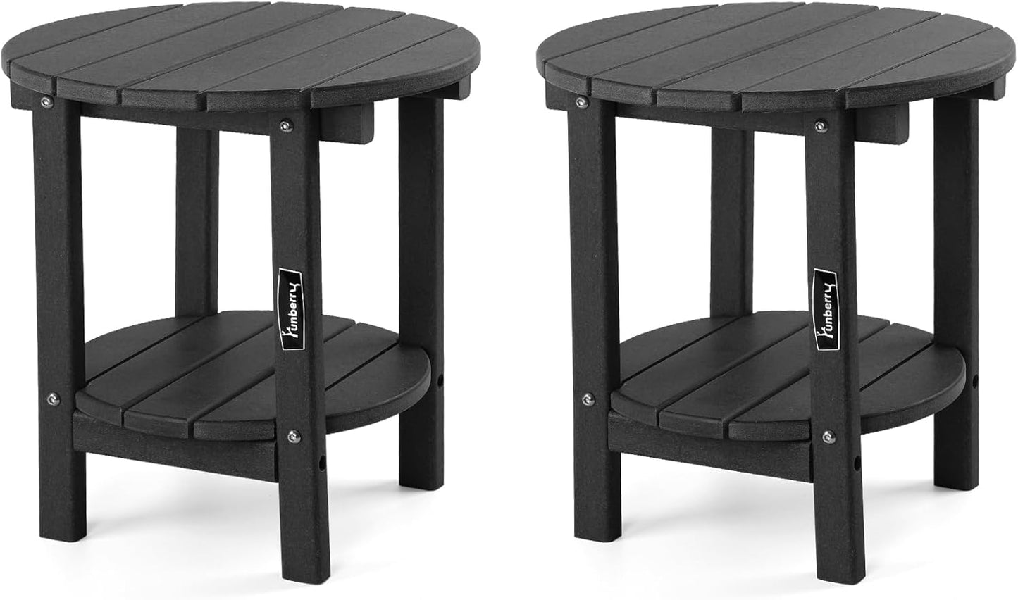 FUNBERRY Outdoor Adirondack Side Table Set of 2, 2-Tier Patio End Tables, HDPE All Weather for Outside