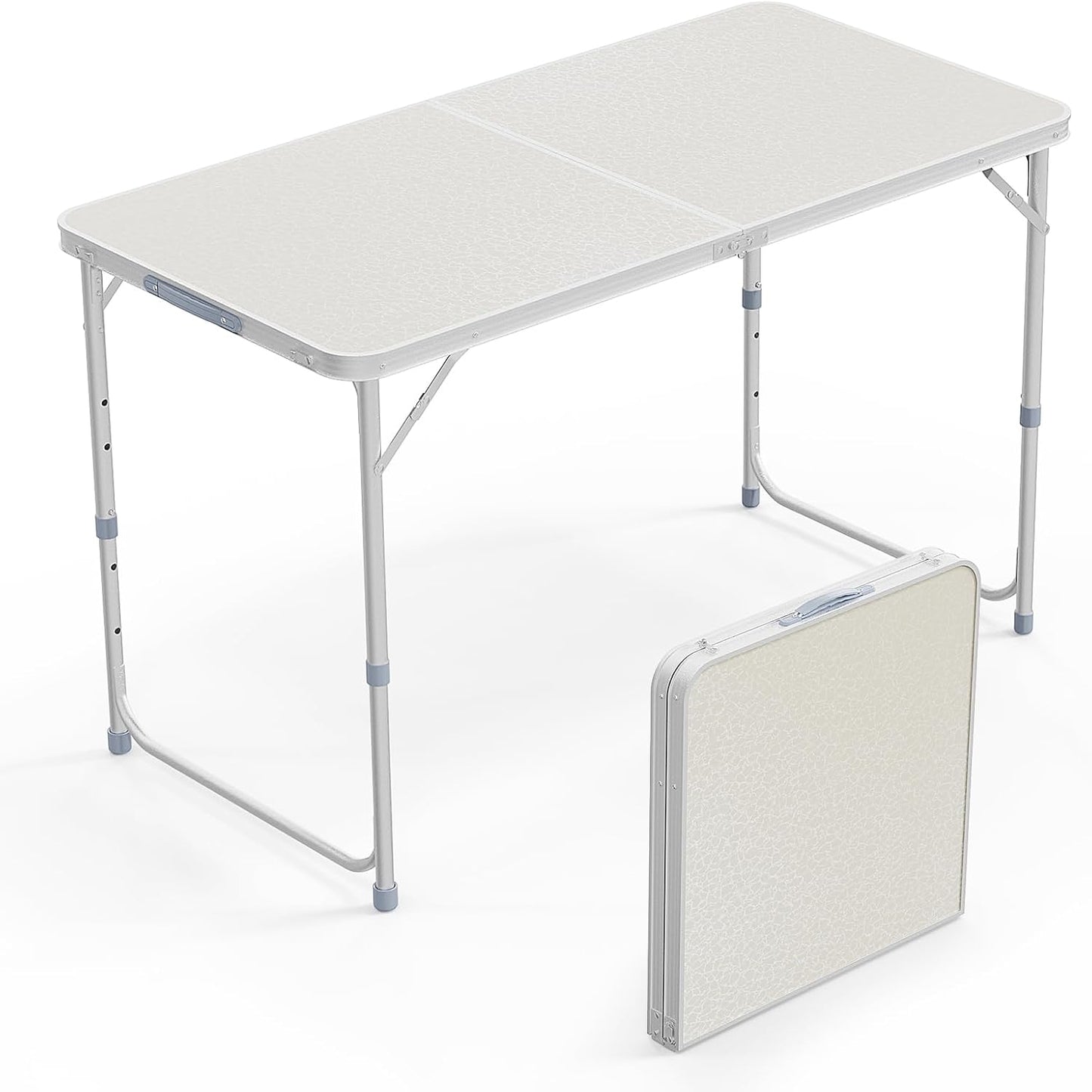 VINGLI 4FT White Folding Table with Carrying Handle Height Adjustable Lightweight Fold Up Portable for Indoor Outdoor Picnic,Camping,Hiking,Fishing,BBQ …