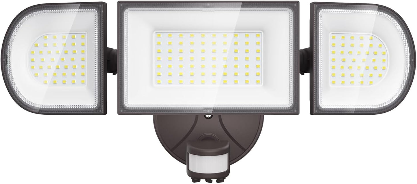 iMaihom 100W Motion Sensor LED Security Light, 9000LM Super Bright Flood Lights Outdoor, 6500K Exterior Floodlight, IP65 Waterproof, 3 Head Adjustable Motion Detector Light for Yard Garage (Brown)