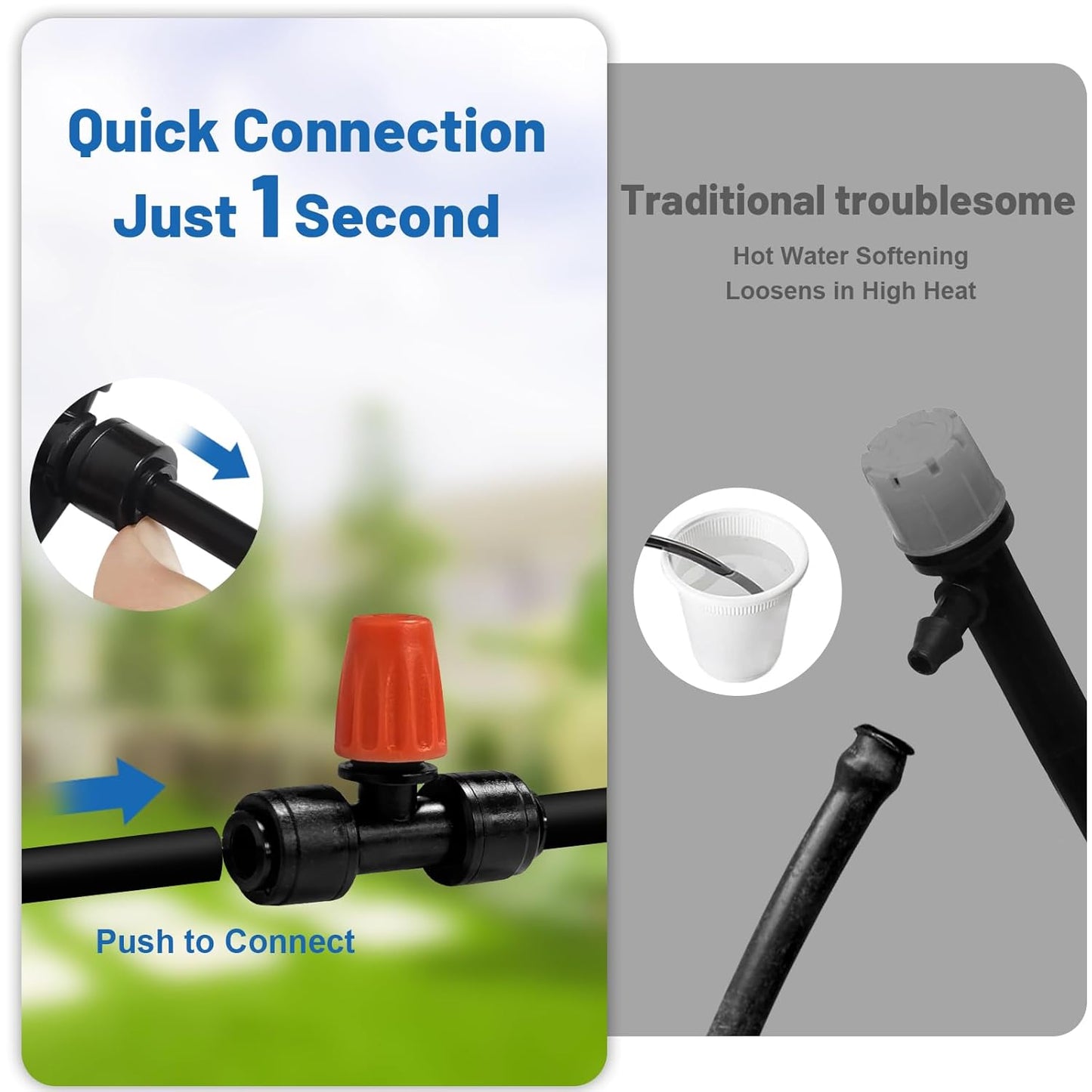 Mist Drip Irrigation System for Garden Watering 60FT, 1/2" & 1/4" Quick-Connect Micro Misting kit for Greenhouse, Plant, Lawn, Raised Bed, Vegetable, Flower. Hanging or Inground Misters Sprinkler