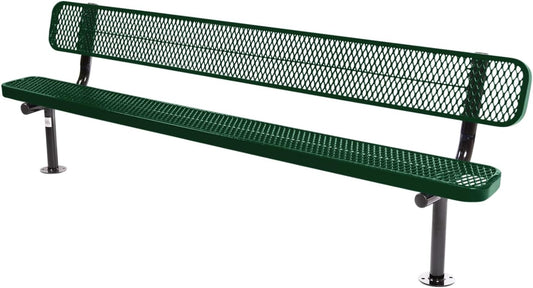 Coated Outdoor Furniture Heavy-Duty Outdoor Bench Thermoplastic Coated, Expanded Metal, Commercial-Grade Seating, Made in America (Surface with Back, 8 Ft, Green)