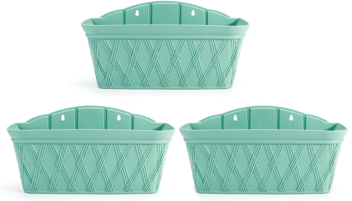 Sungmor 3 Pack Wall Hanging Planters, 16.5 Inch Railing Fence Hanging Flower Pots, Thickened Plastic Water Storage Plant Pot, Indoor Outdoor Garden Balcony Decor, Light Green Large Plant Basket