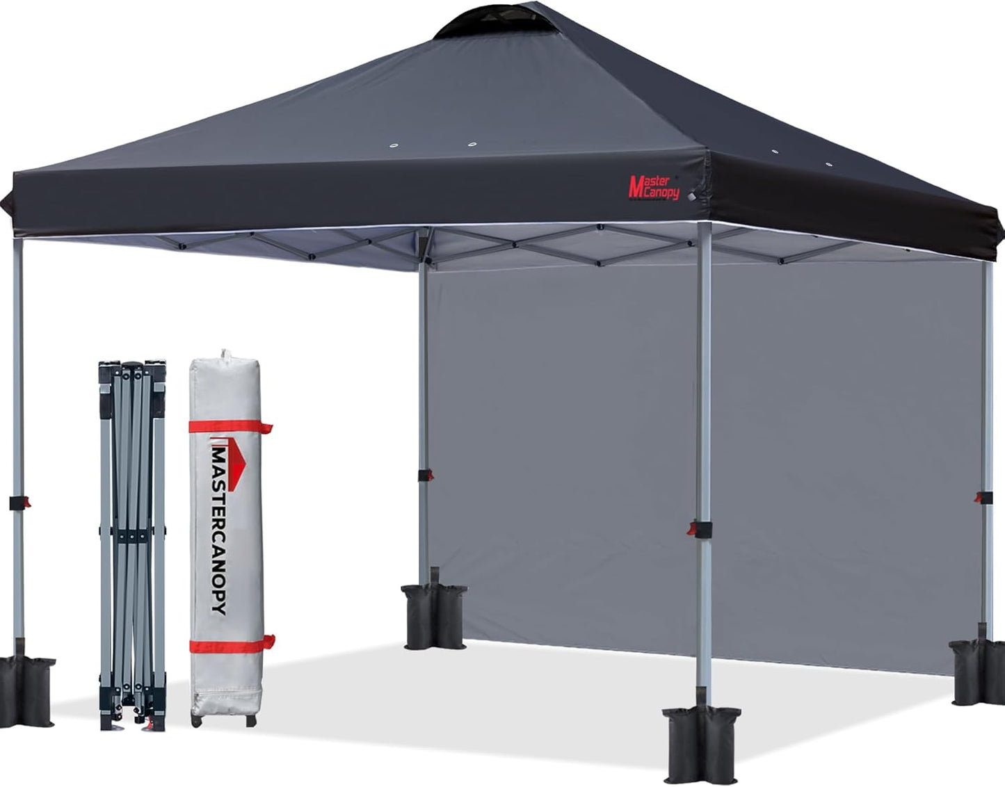 MASTERCANOPY Durable Pop-up Canopy Tent with 1 Sidewall (10'x10',Black)