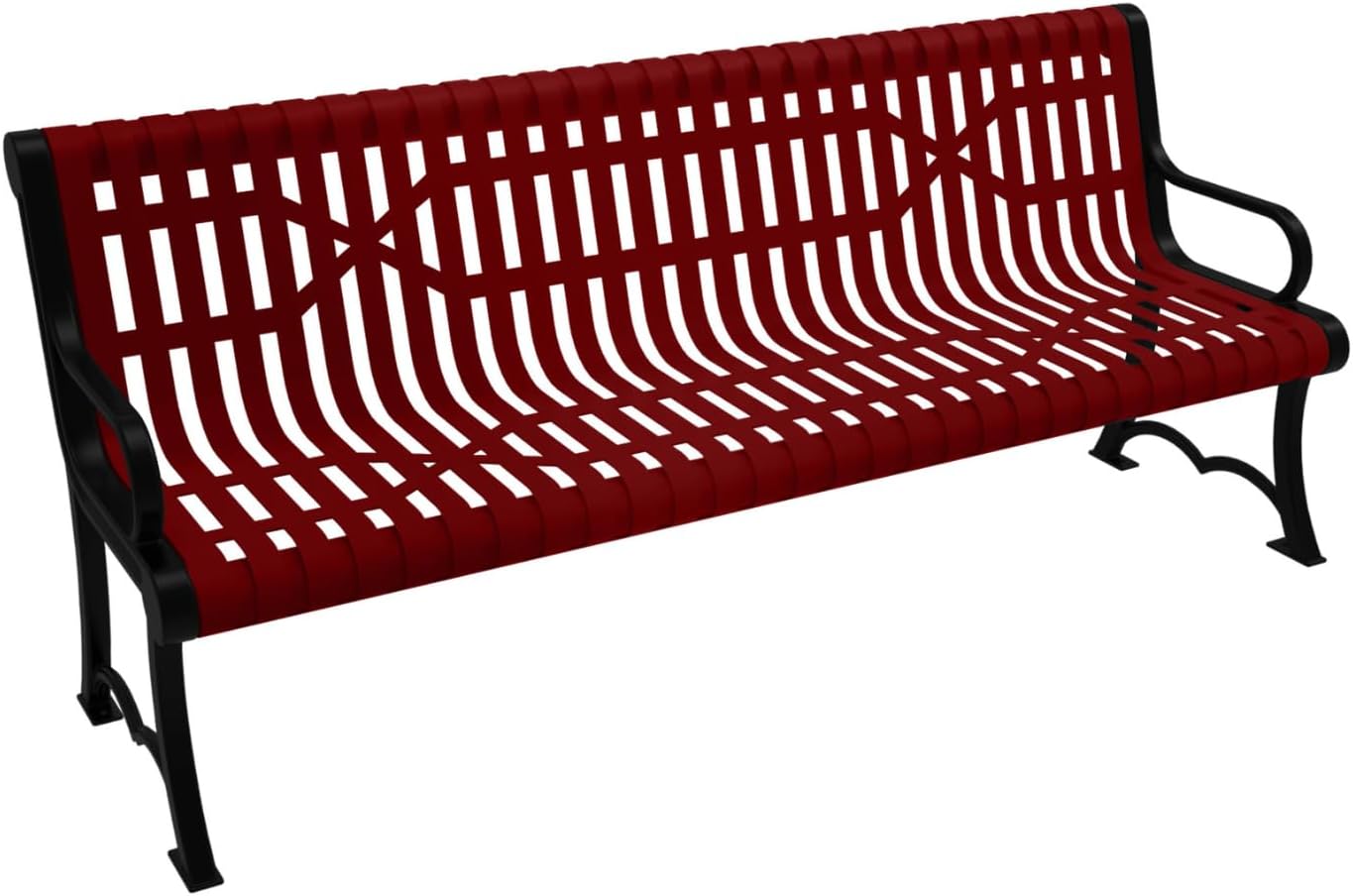 Heavy-Duty Outdoor Bench Thermoplastic Coated, Slated Steel, Commercial-Grade Garden Bench, Made in America (Portable with Back, 6 Ft, Textured Burgundy)