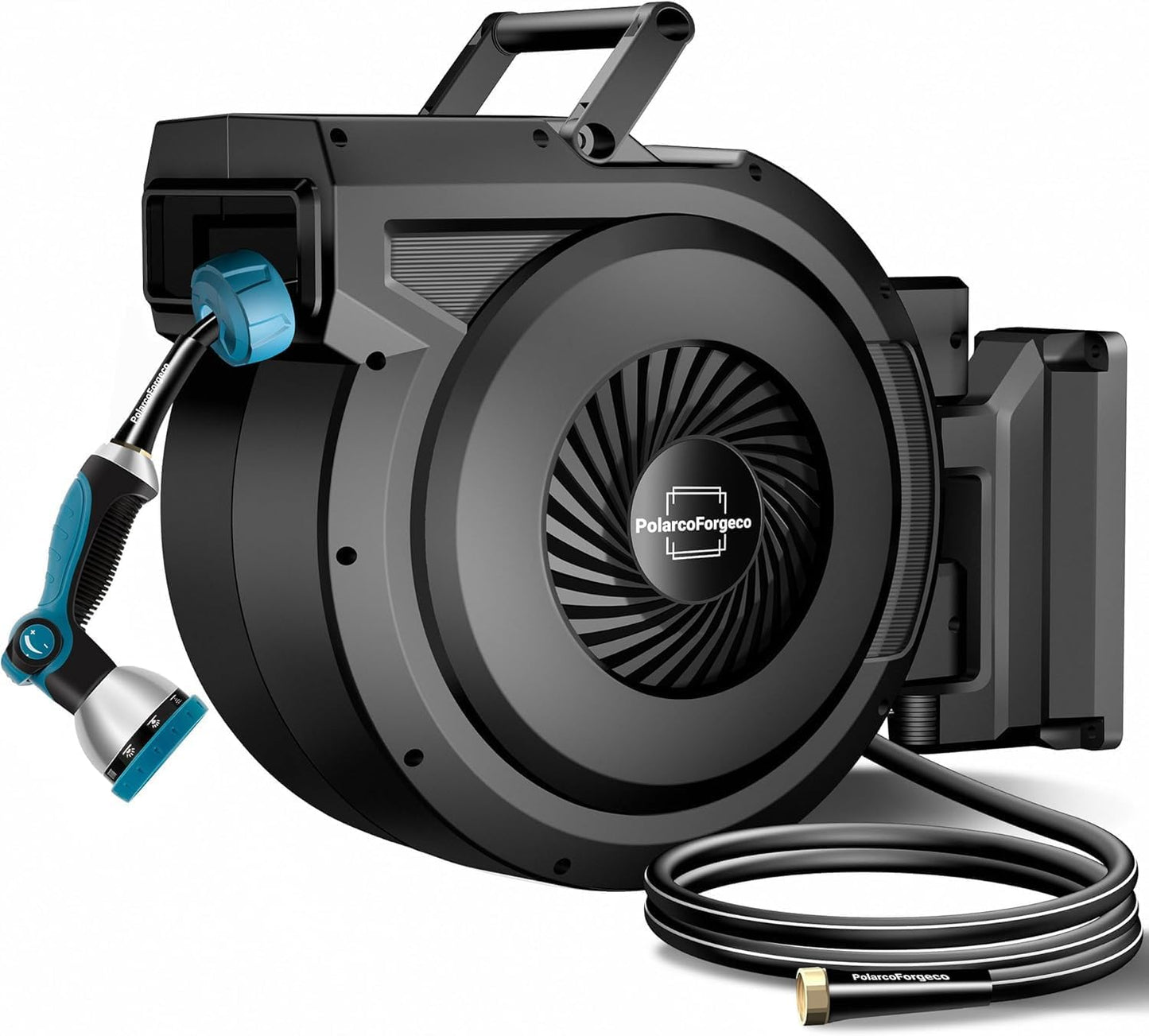 Retractable Garden Hose Reel - 5/8 inch x 70 ft Wall Mounted Hose Reel with 10 Pattern Nozzle & Any Length Lock, Heavy Duty Water Hose Supports Automatic Rewind & 180° Swivel, Black